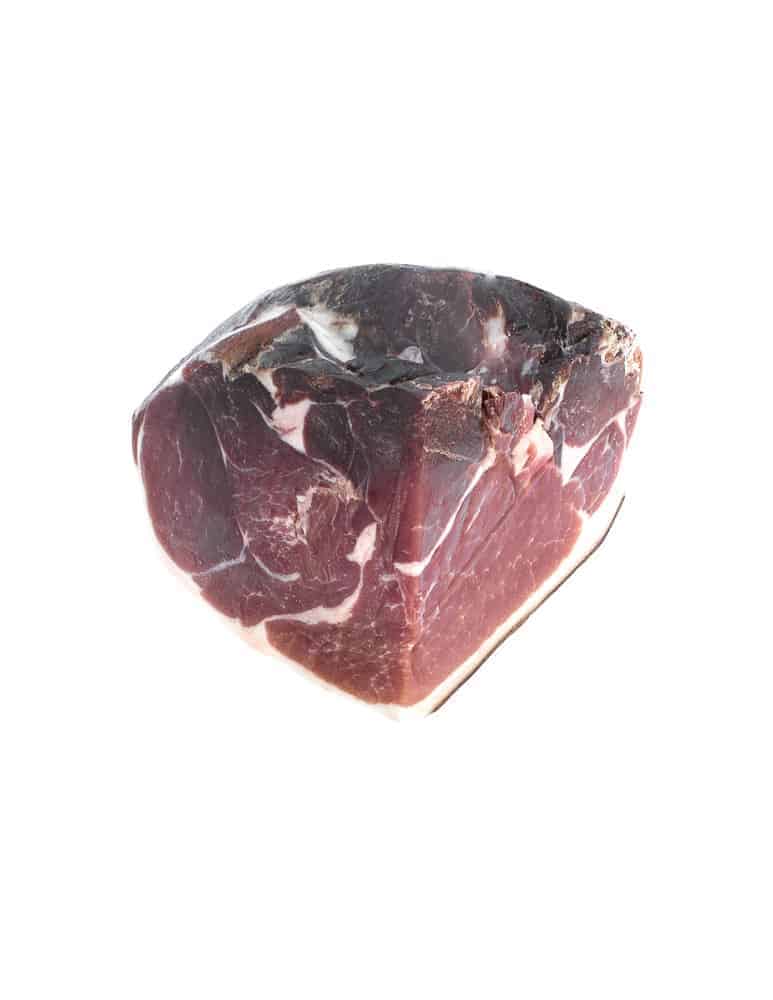 Quart de jambon sec nature. Poitrine roulée cuite à l'ail et au poivre. Maison Alpin. Vente en direct de la salaison familiale. Charcuterie artisanale, saucisson, saucisse, diot, jambon, de Haute-Savoie & viande de qualité supérieure en ligne.