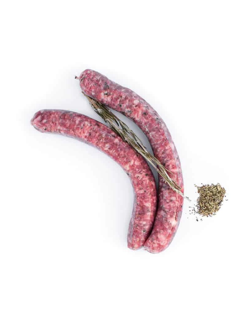 Saucisse aux herbes. Maison Alpin. Vente en direct de la salaison familiale. Charcuterie artisanale, saucisson, saucisse, diot, jambon, de Haute-Savoie & viande de qualité supérieure en ligne.